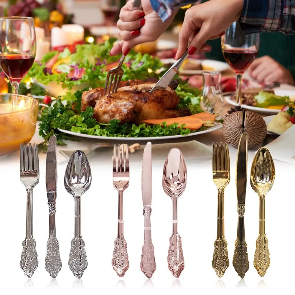 18/16 шт. Комплект посуды одноразовые имитирующие Металлические Пластиковые