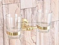 double cup holder toothbrush holder with glass cups luxury golden brass rack tumbler holder wall mounted nba318