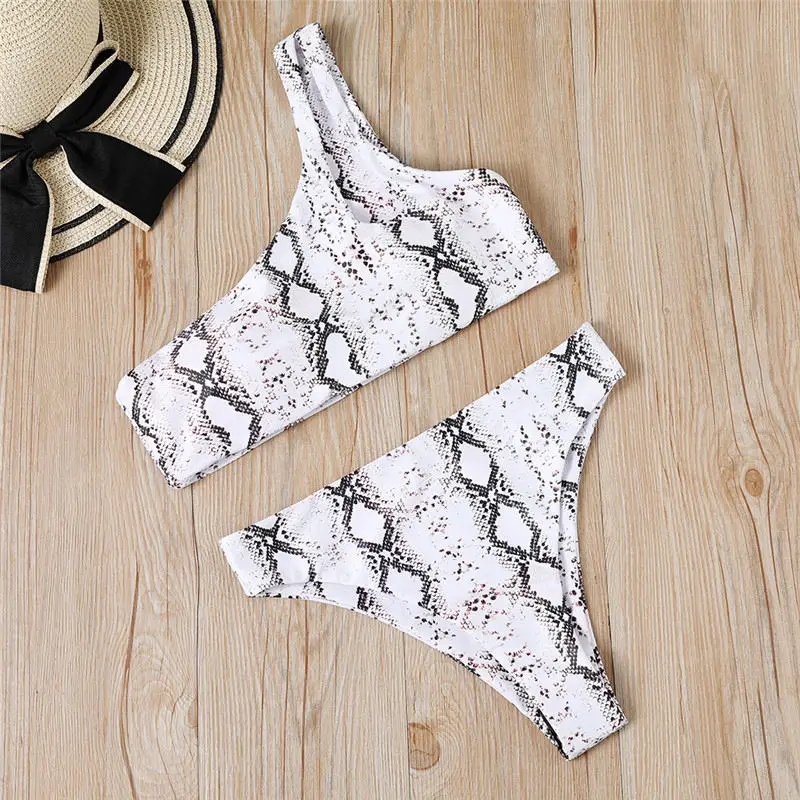 Женский купальник-бикини с высокой талией и принтом змеи сексуальный купальный