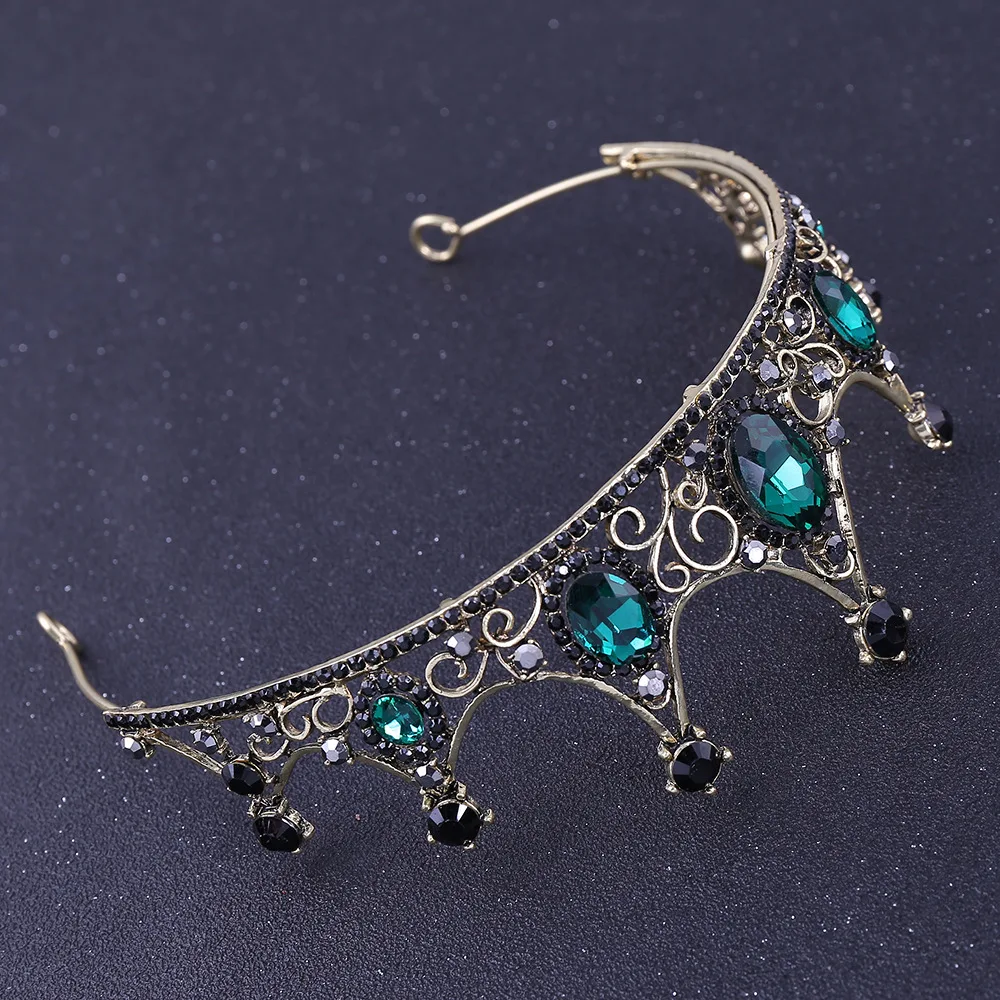Vintage Green Crystal Tiaras Crowns for Women Girls Bride Tiara Headpieces Veil Wedding Hair Accessories | Украшения и аксессуары