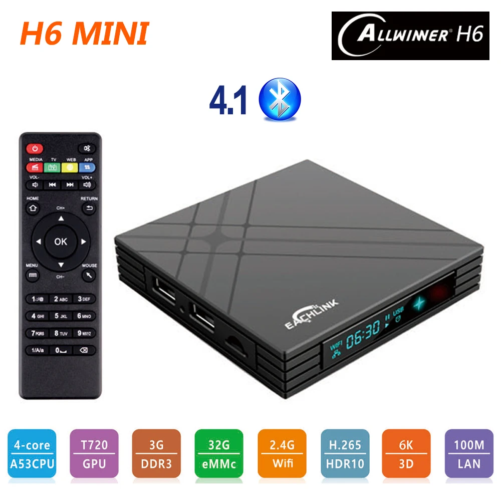 H6 мини 3 ГБ ОЗУ 32 Гб ПЗУ Android 7 0 ТВ приставка Allwinner четырехъядерный медиаплеер 2 4G Wifi