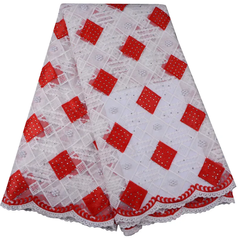 2018 красный африканский гипюр кружевная ткань высокого качества жемчуг шнур