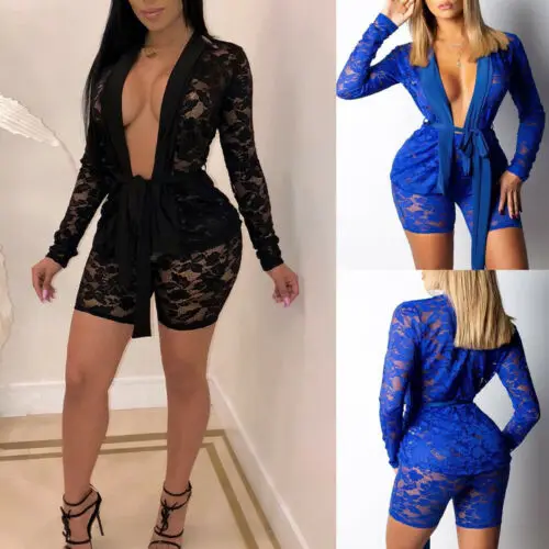 Женское боди с длинным рукавом глубоким v-образным вырезом и поясом комбинезон