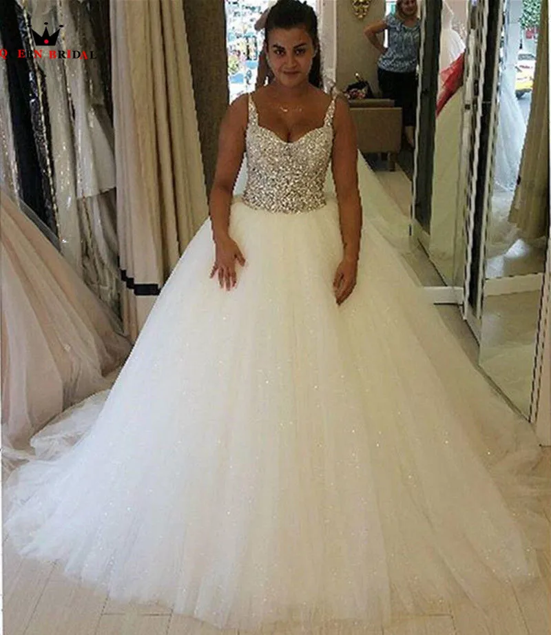 

Custom Made Ball Gown Fluffy Tulle Crystal Beaded Luxury Romantic Long Wedding Dresses Wedding Gowns Vestido De Noiva DA45