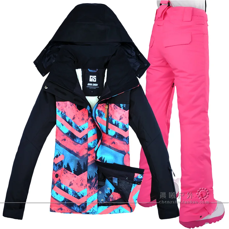 GSOU зимняя женская лыжная куртка брюки костюм для сноуборда супертеплая