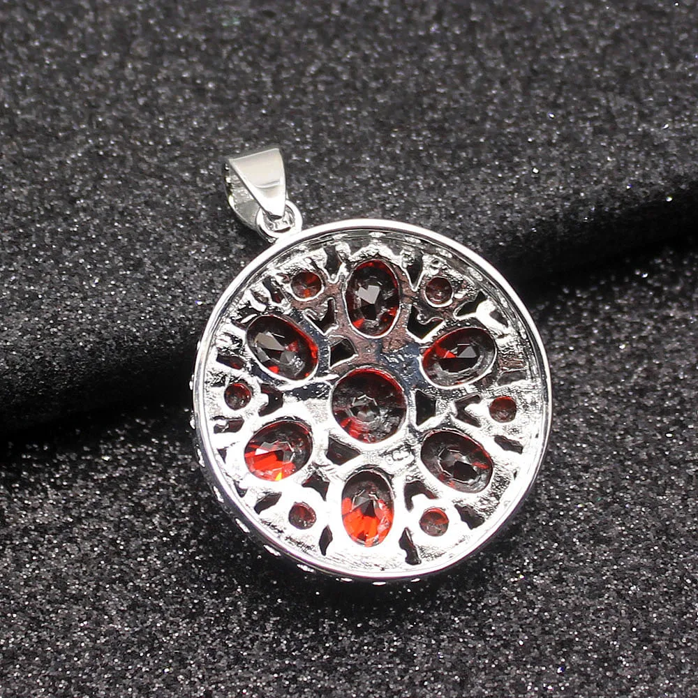 

Beautiful Shiny Red Garnet925 Silver Color Charms Women Pendant Chain Necklace 20 Inch