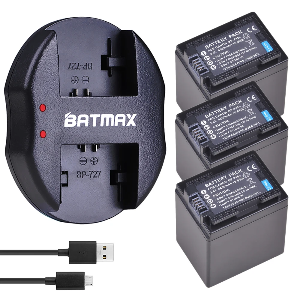 

3 шт., встроенная батарея 745 и двойное зарядное устройство USB для Canon