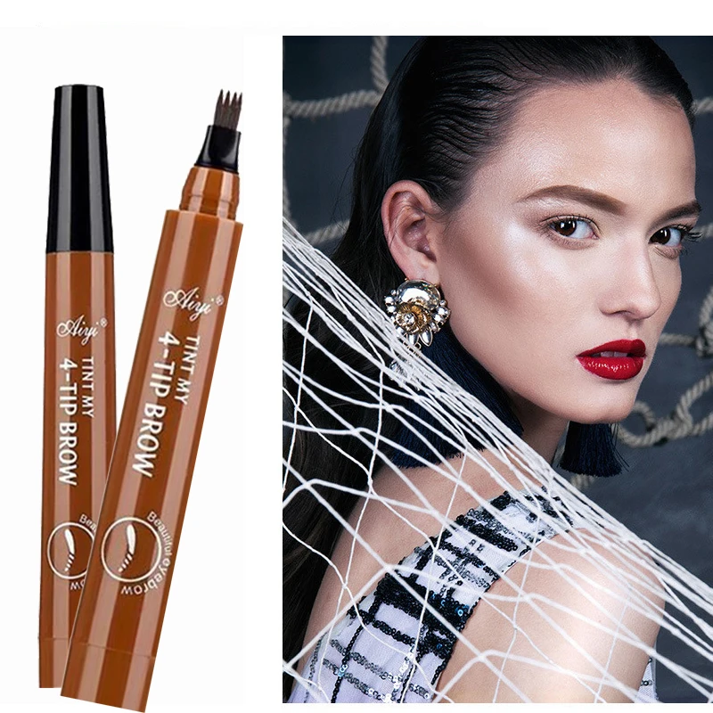 Microblading, 1 шт., тени для бровей, 4 кончика, жидкая кисть для бровей, 4 цвета, ручка для макияжа, карандаш для бровей, косметический водостойкий инструмент, Microblade