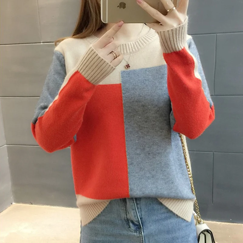 Surmiitro Sweater Women For Winter 2021 Fashion Autumn Patchwork Knitted Long Sleeve Pullover Female Tricot Jumper Pull Femme | Женская