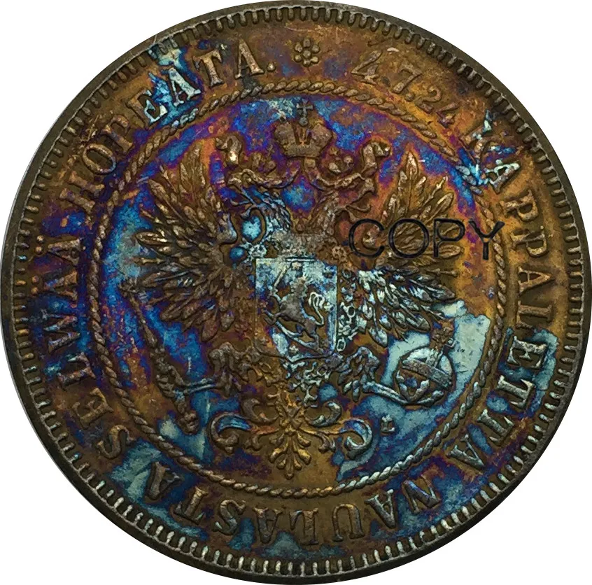 Финская монета 2 Markkaa Aleksandr II/Nikolay II посеребренные медные монеты с покрытием 1908|coin