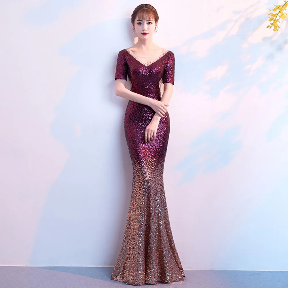 Sexy Celebrity Maxi Dresses Sequins Women Robe De Soiree Elagant Bling Trumpet Dress Evening Gown Luxury Abendkleider