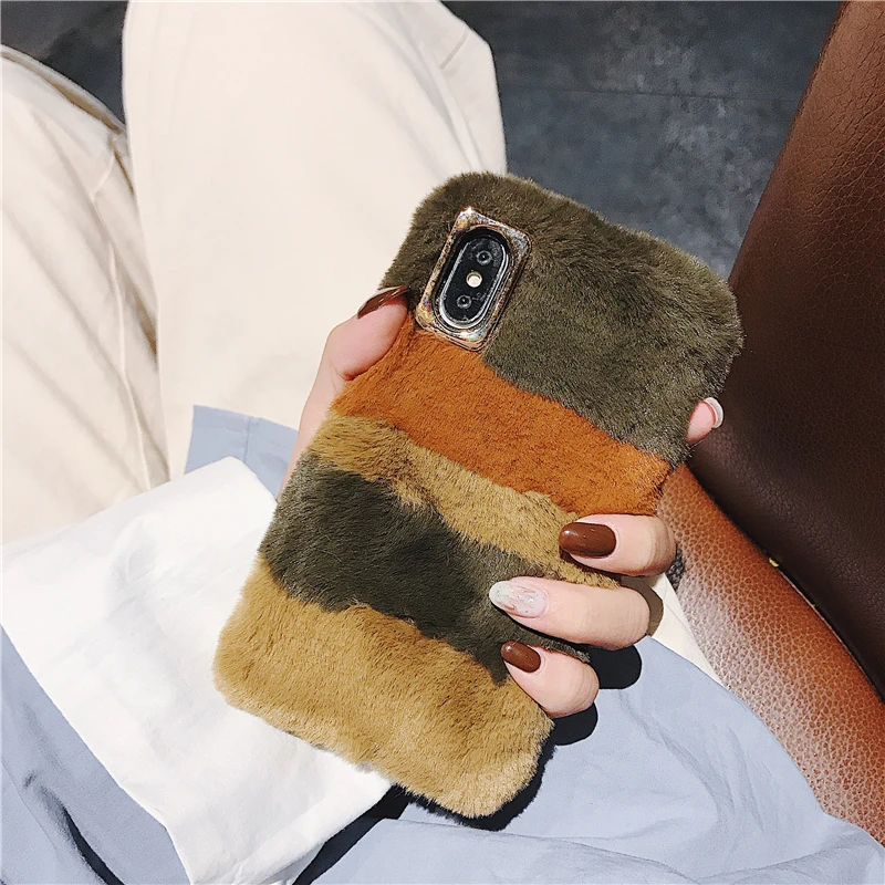 Модный зимний теплый милый пушистый цветной чехол для iPhone X XS Max XR 8 7 6 6s Plus мягкий