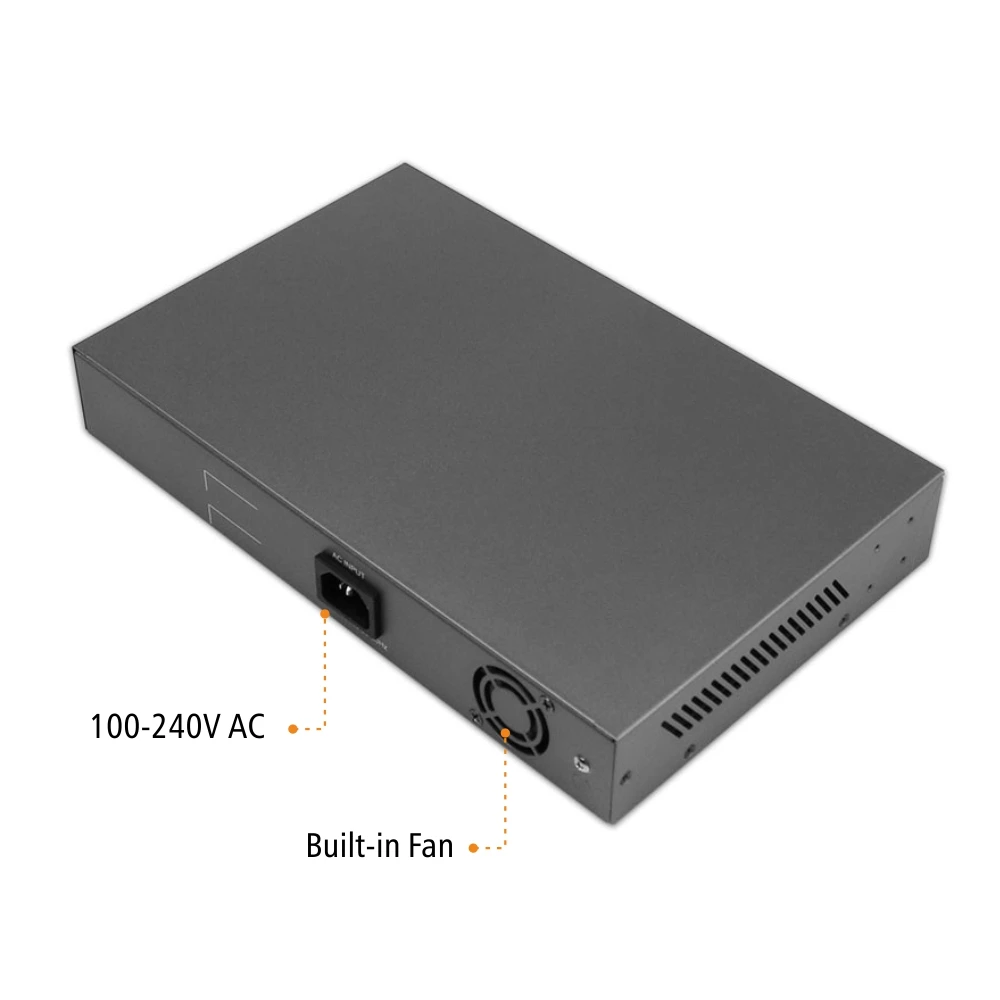 ENSTER неуправляемый 16 портовый коммутатор 10/100 Мбит/с 802.3af PoE Plus с 2 портами 100/1000