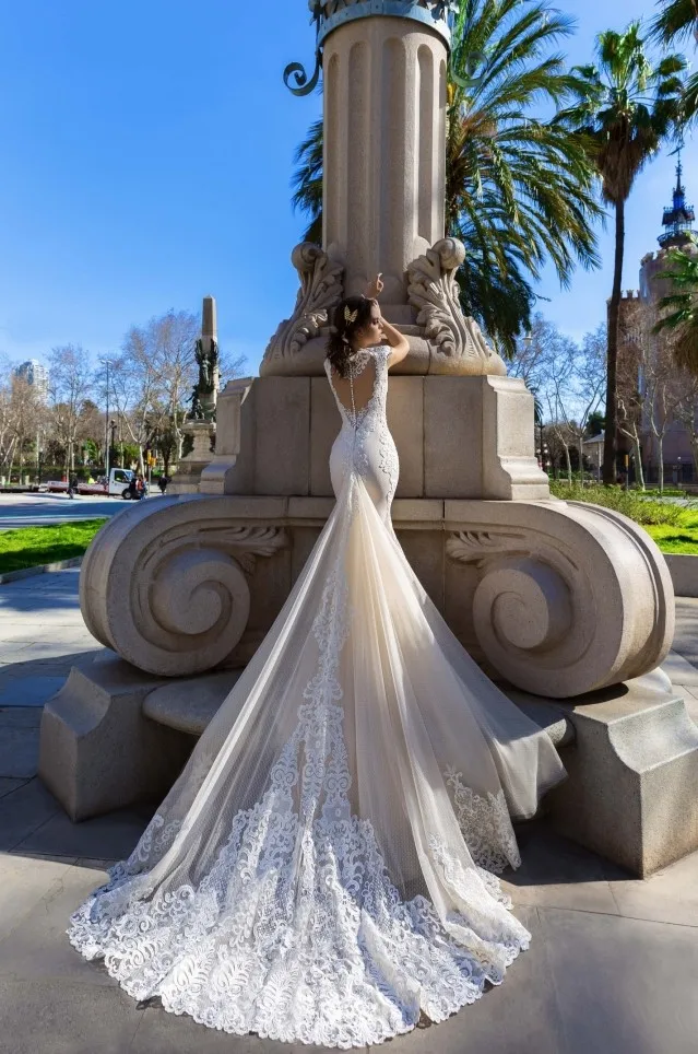 Custom Made Sexy Mermaid Wedding Dresses with Detachable Train Unique Back Design Vintage Gowns vestido de noiva | Свадьбы и