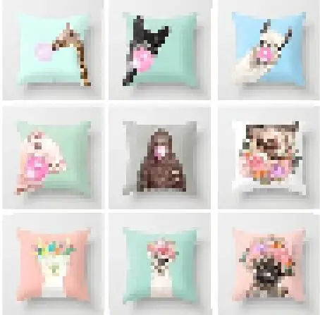 Мультфильм Любовь Сердце Животные Жираф собака свинка Подушка Чехол Наволочка