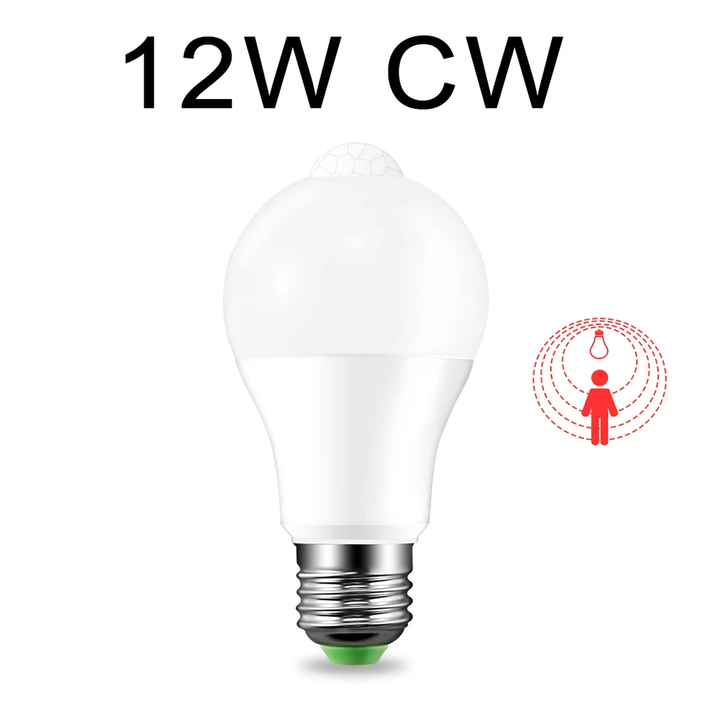E27 12W CW E27 движения PIR Сенсор светильник лампочка IP42 12 Вт, 18 Вт, 110V 220V светодиодный заката до рассвета светильник лампа для дома патио умный светильник ing сад ночника - Испускаемый цвет: E27 12W CW