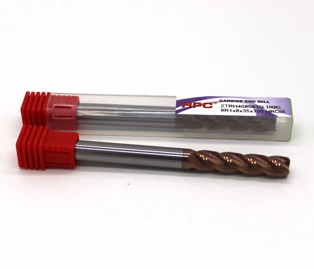 8R1*8*100/8R0. 5*8*100 из 4 флейт HRC 55 фрезы Угловой радиус твердосплавные концевые фрезы фрезерные станки с ЧПУ Инструменты