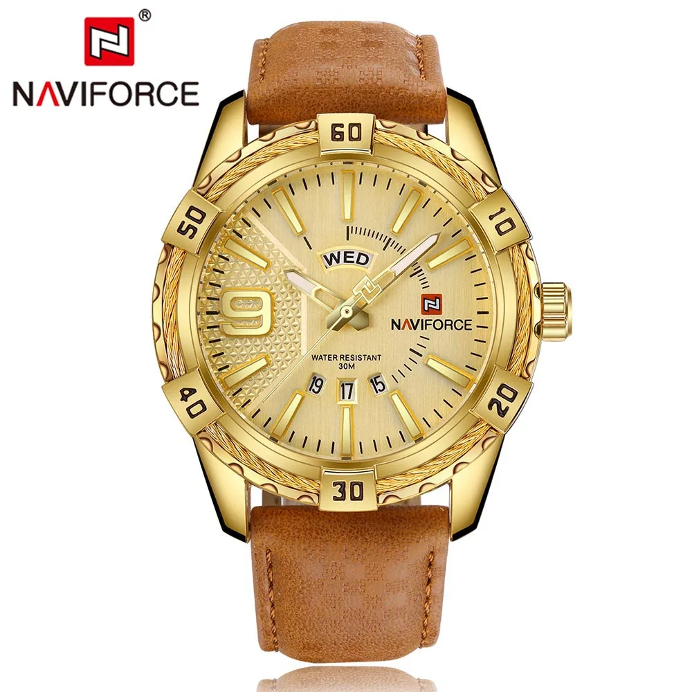 Часы NAVIFORCE Мужские Спортивные кварцевые с кожаным ремешком мужские