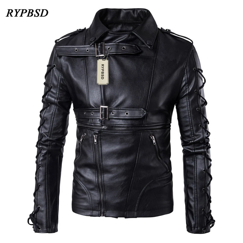 

2020 Autumn Winter Leather Jackets Men Drawstrings Motorcycle Jackets Men Fashion Streetwear Punk Male Leather Jacket jaquetas