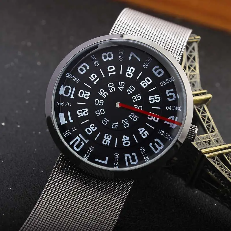 Модные уникальные мужские часы черные/Серебристые кварцевые наручные с