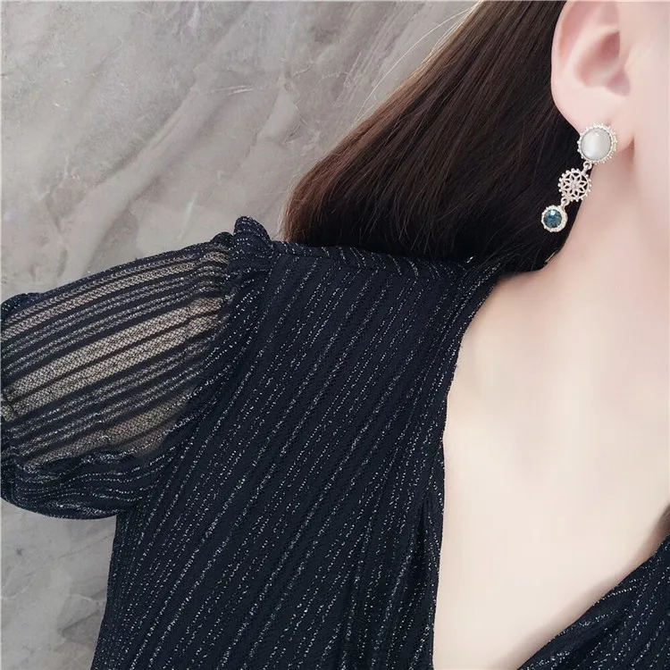 MENGJIQIAO корейские новые винтажные серьги с опаловым камнем в форме цветка для женщин модные темпераментные Ретро Букле д 'Орель