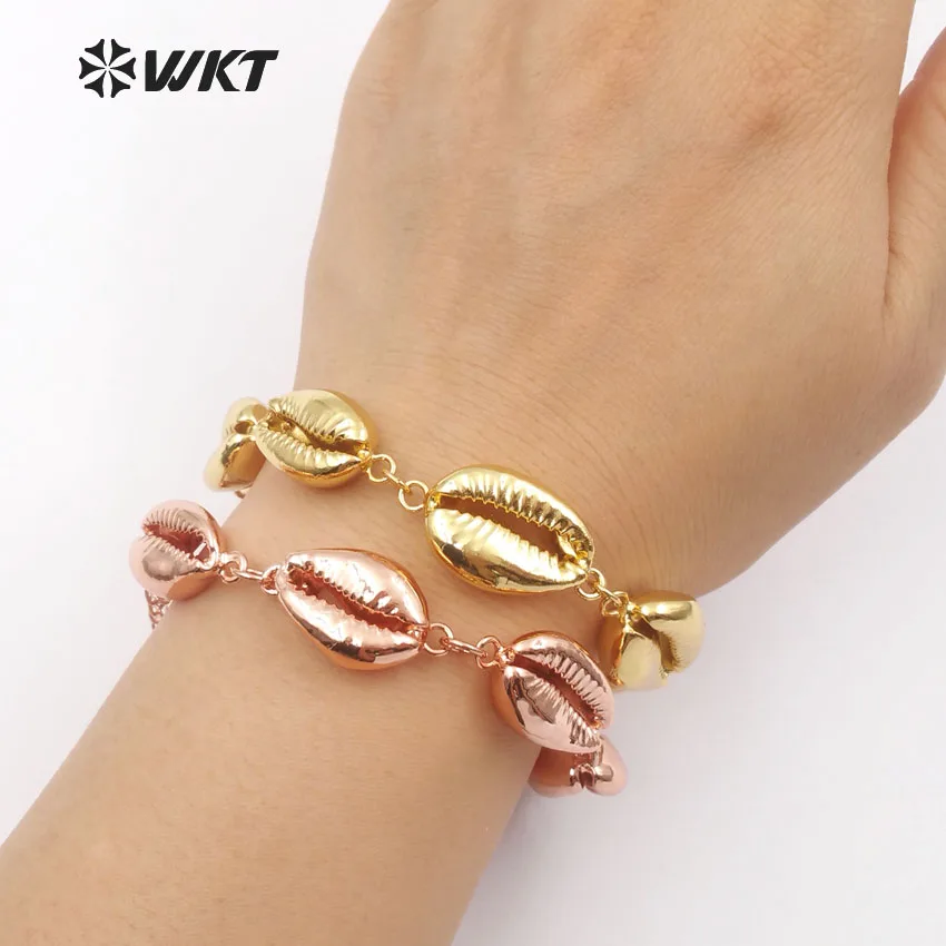 WT B430 WKT хит натуральный настоящий cowrie браслет модный золотой окунутый в раковину