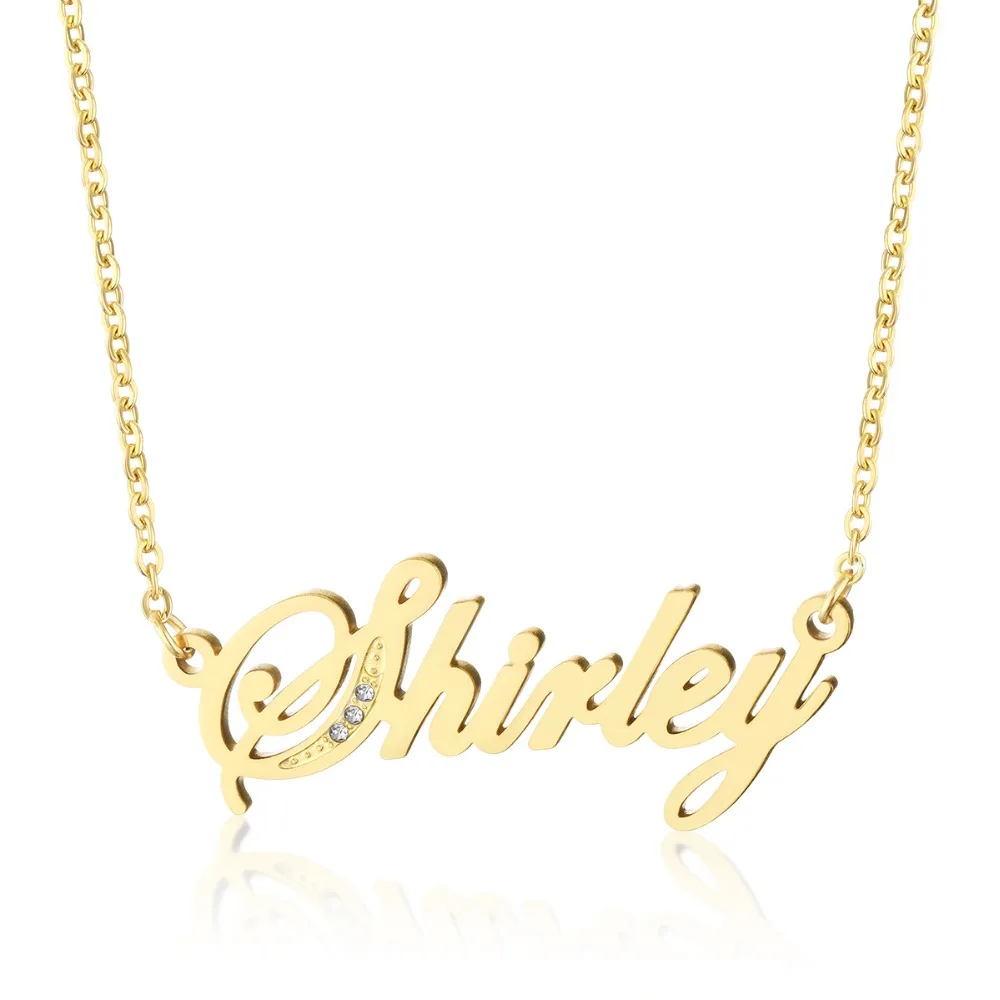 Cute Crystal Name Chains Necklaces for Women Stainless Steel Cursive Font Nameplate Pendant Necklace Birthday Gifts collar NC141 | Украшения