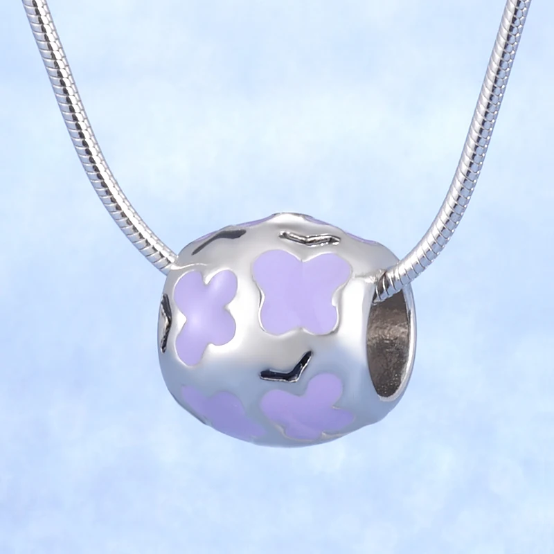

Delicate Popular High Quality Purple Enamel 925 Sterling Silver Butterfly Pattern Charm Beads For Jewelry Making Women Gift