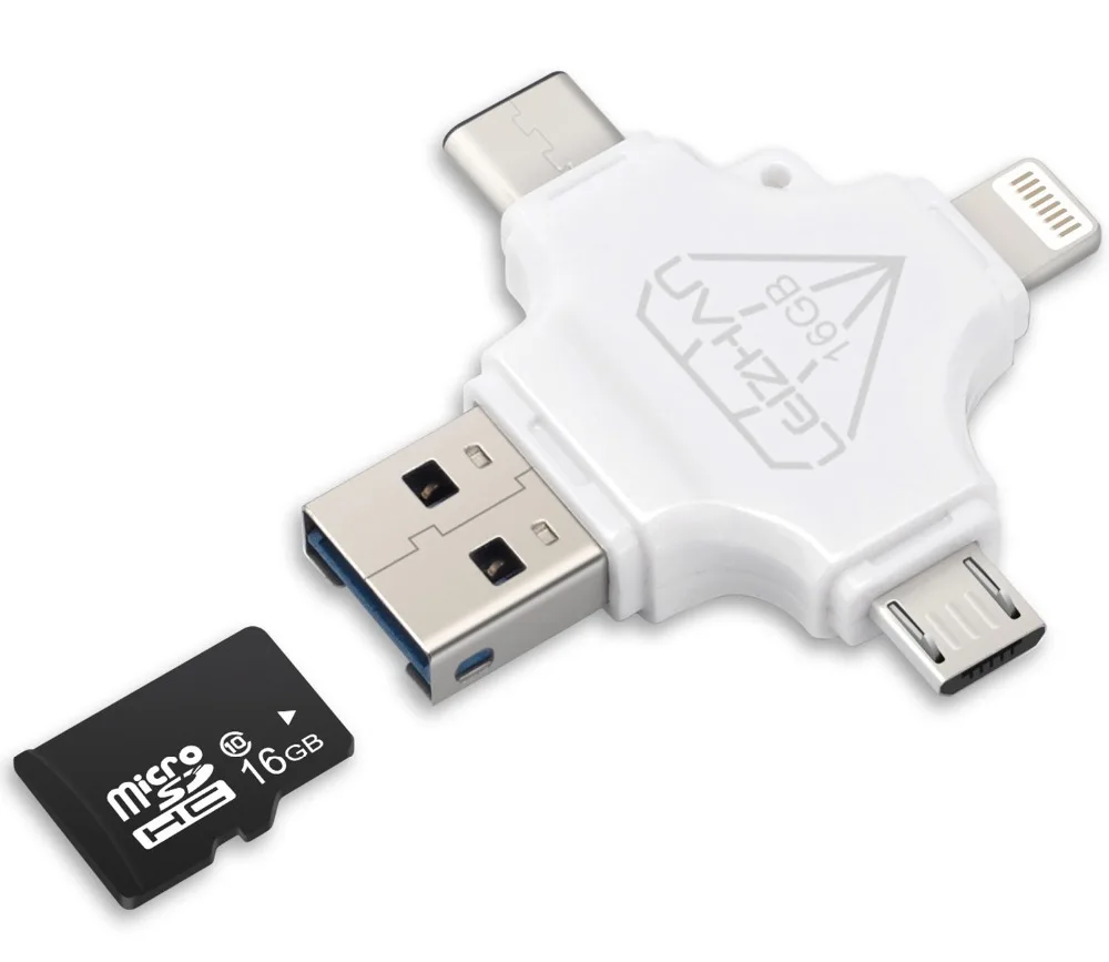 Многофункциональный флэш накопитель LEIZHAN 4 в 1 с подсветкой/Type C/ Micro USB / 3 0 для