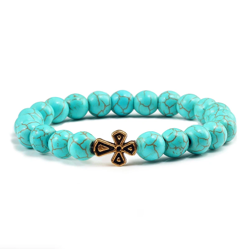 Мужской браслет из черного вулканической лавы модный с подвеской золотого