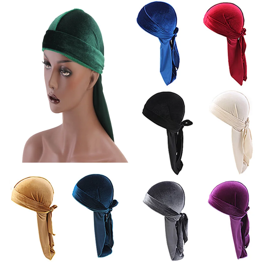 Материал Durag Для мужчин бархат Durags Бандана тюрбан ДУ rag головной убор для байкеров оголовье пиратская шляпа аксессуары для волос