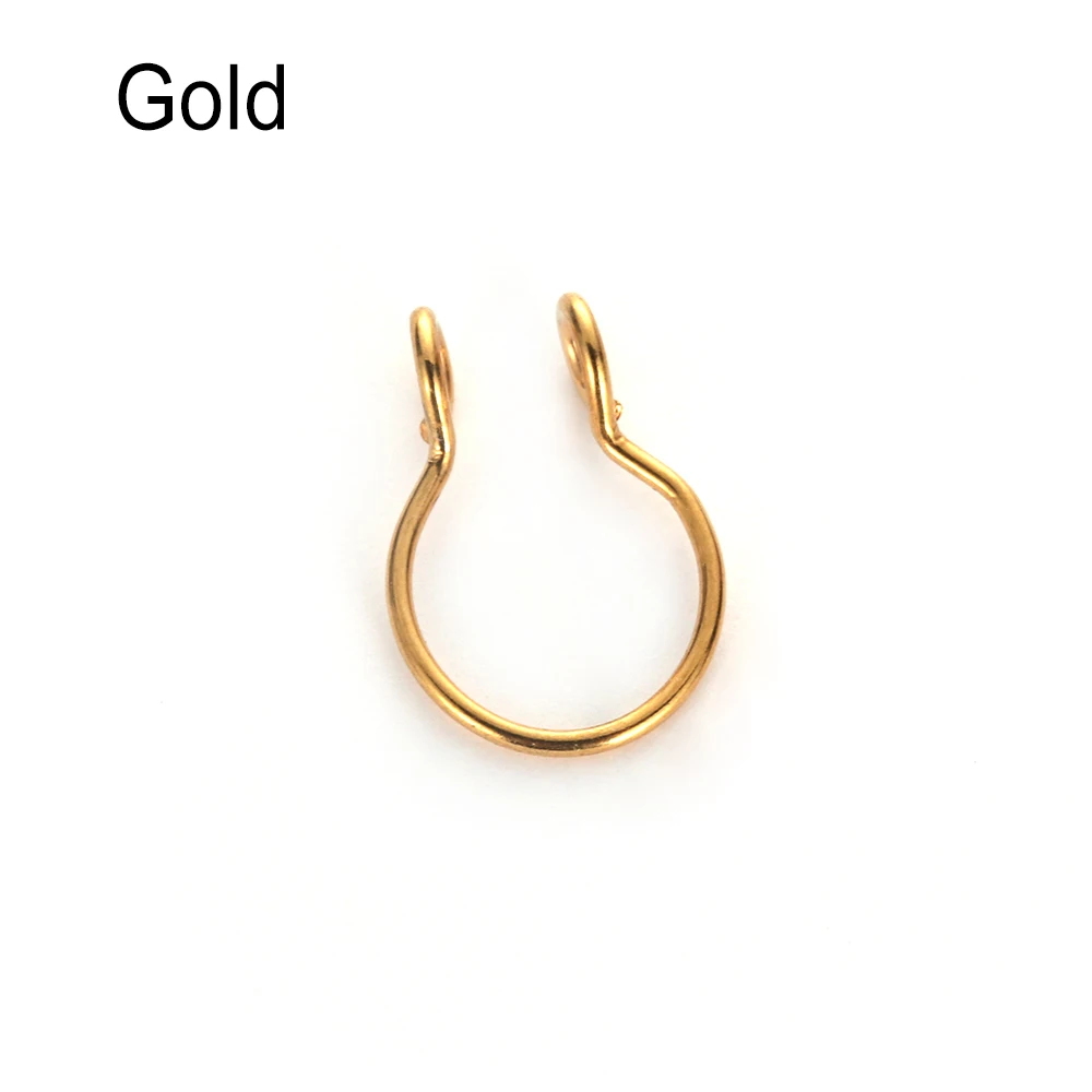 gold 1 шт Поддельные кольца для носа Гипоаллергенное кольцо с искусственной перегородкой обруч без пирсинга Cilp на носу кольцо из нержавеющей стали ювелирные изделия для тела 8 цветов - Окраска металла: gold