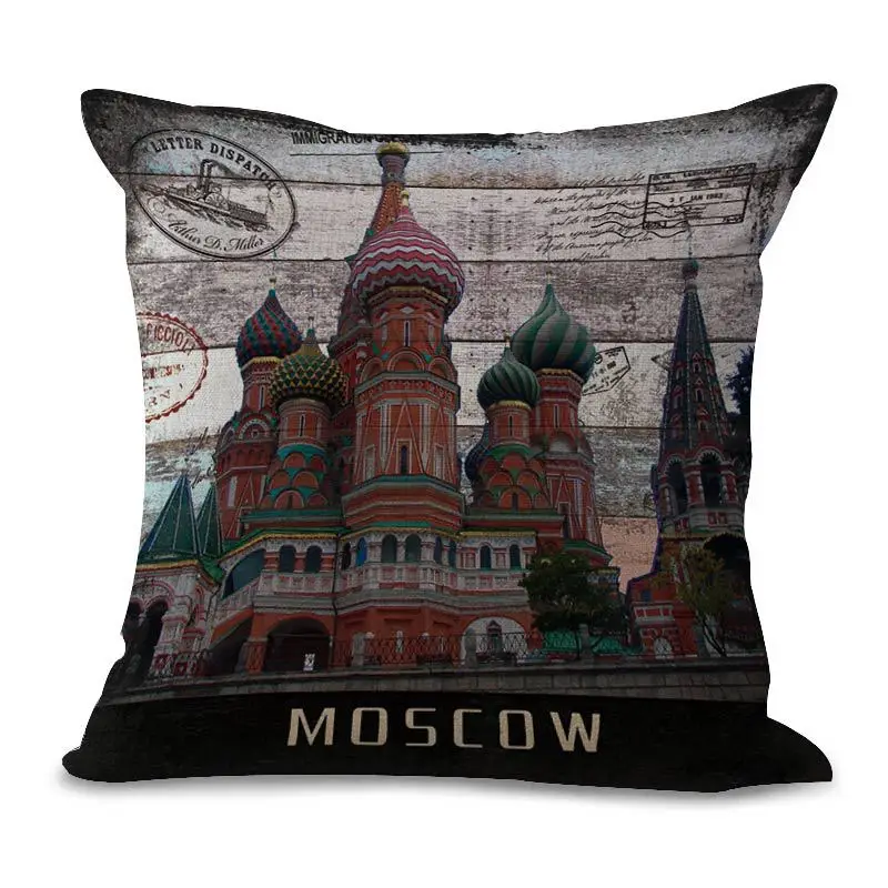 Винтаж Лондон Париж Москва в римском стиле здание для подушек из хлопка и льна
