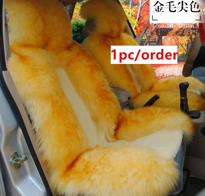 Single seat Gold Натуральный мех Австралийская овчина чехлы для сидений автомобиля универсальный размер для сидений Аксессуары для автомобилей D025-B - Название цвета: Single seat Gold