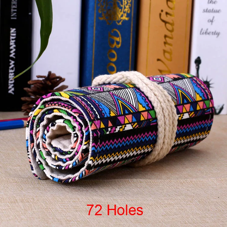 72 Holes Национальный 36/48/72/108 отверстия Карандаш Чехол школьный холщовый мешок ролл Макияж Косметические кисточки ручка хранение ручек коробка канцелярских принадлежностей - Цвет: 72 Holes