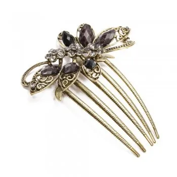 2 шт. гребень для волос с бабочками черный каучук винтажный из латуни 5 зубьев