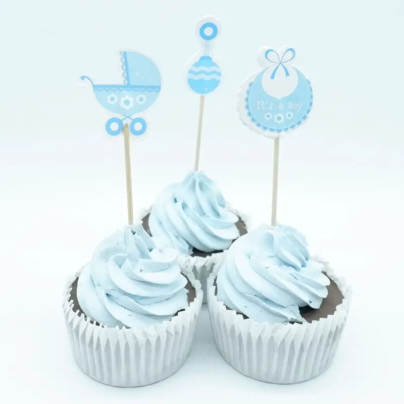 18 шт Baby Shower голубые украшения для капкейков выбор для предродовой вечеринки украшения, товары для вечеринки Его мальчик Девочка Синий Розовый игра