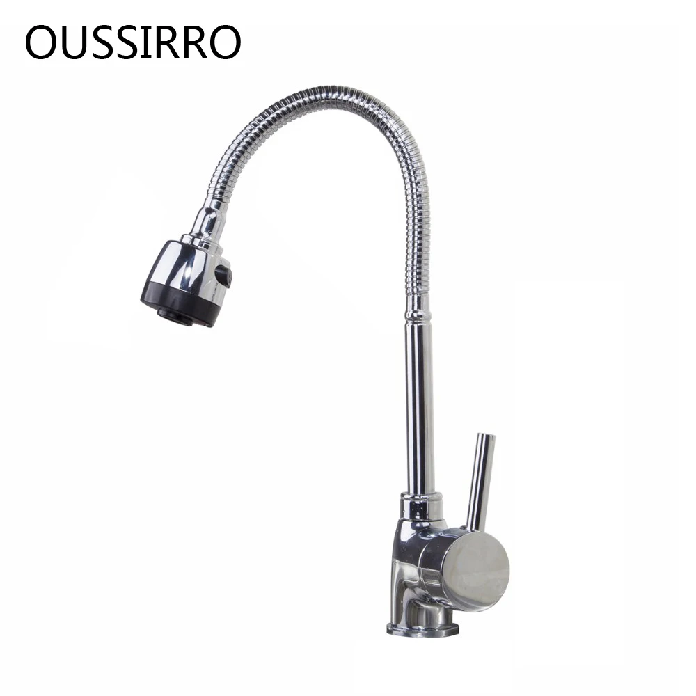 Смеситель хромированный вращающийся кухонный современный из нержавеющей стали