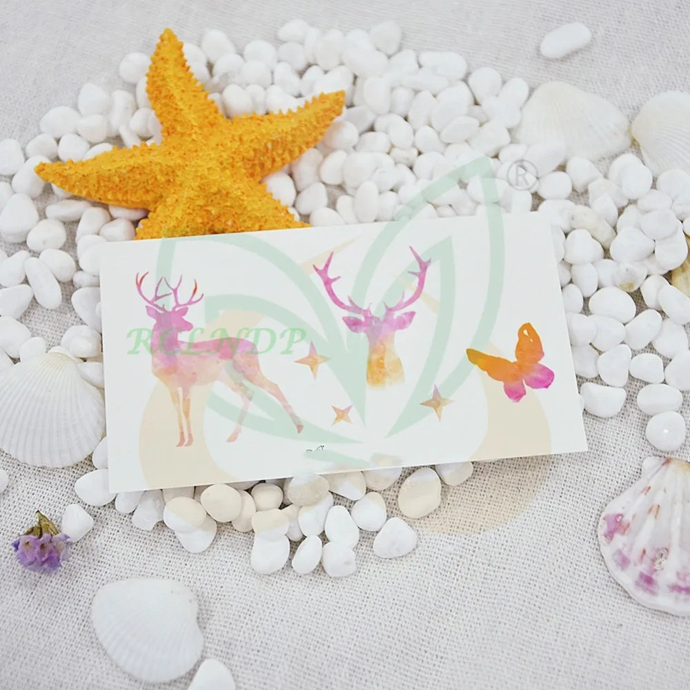 Водостойкая временная татуировка прекрасные олени звезды бабочки тату-наклейки