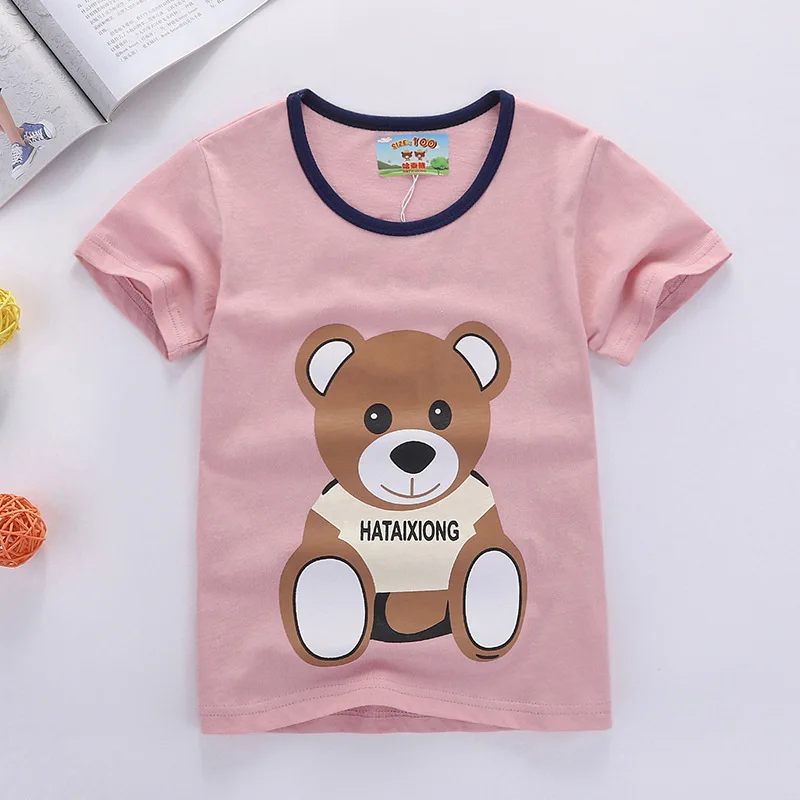 Pink Teddy bear Футболки для маленьких мальчиков и девочек хлопок мультяшный плюшевый мишка детская футболка Топы костюм летняя повседневная детская одежда розовый - Цвет: Pink Teddy bear