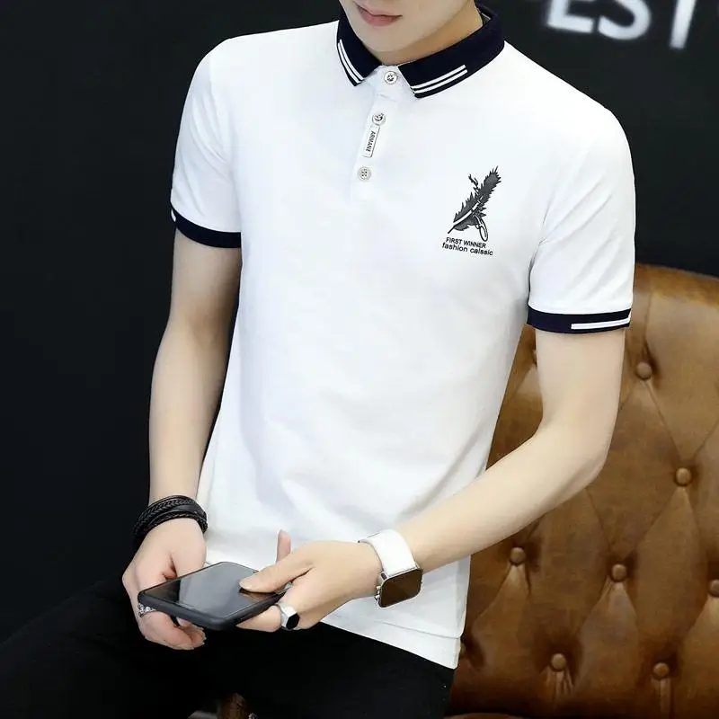 

2018 men's polo shirt summer new fashion White black cotton shirt men