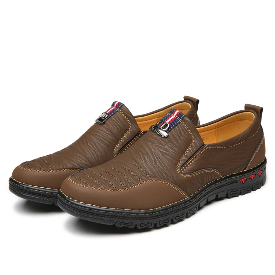 Туфли мужские повседневные из спилка без застежки лоферы удобная обувь на