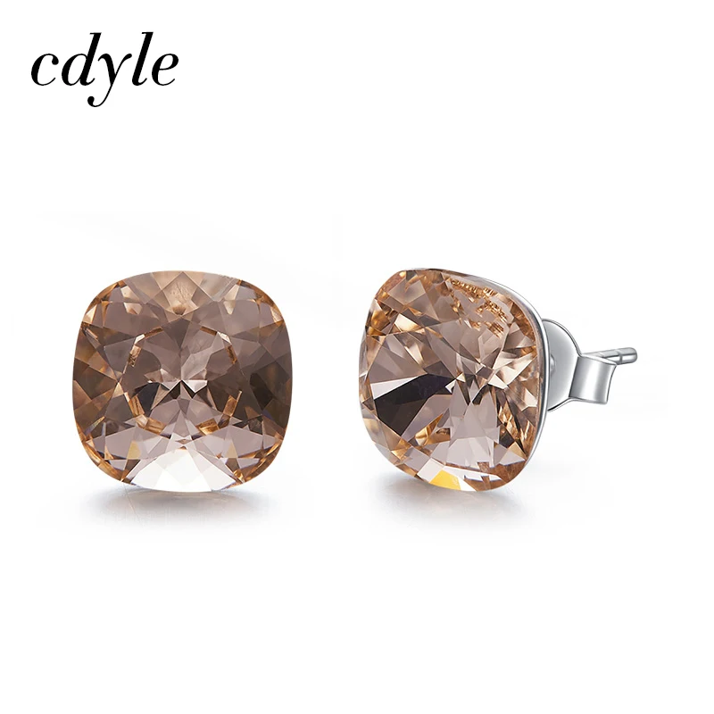 Light Peach Cdyle 925 пробы Серебряные Серьги Квадратные украшенные кристаллами серьги для женщин подарок крошечные простые ювелирные изделия - Окраска металла: Light Peach