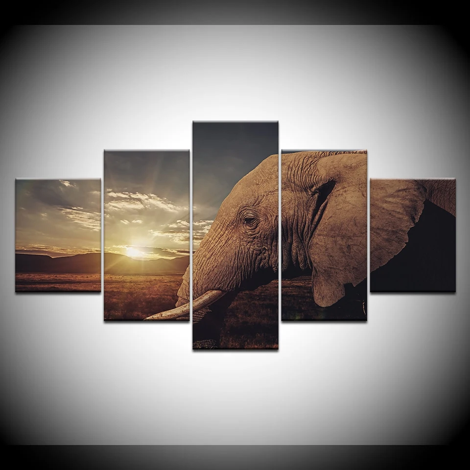 Картина на холсте голова слона закат блеск 5 шт. настенные художественные
