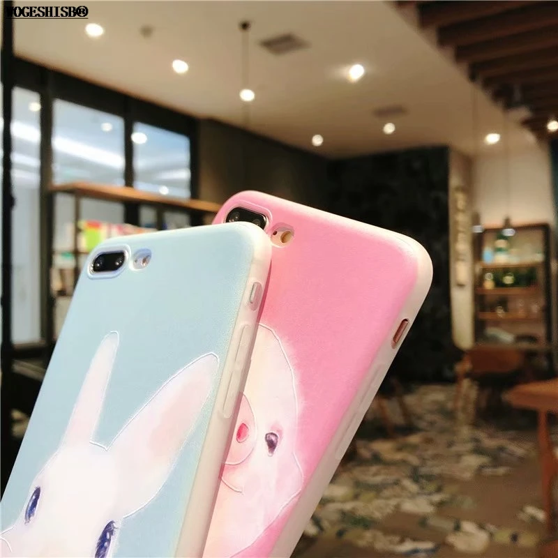 Рельефный ТПУ чехол для iPhone X, чехол s, розовый поросенок, Кролик, Кролик, мягкий силиконовый чехол для iPhone 5S, SE 5, 6, 6 S, 7, 8 Plus, Ультратонкий чехол