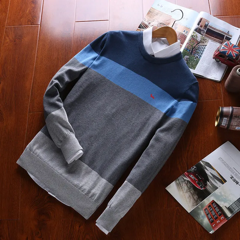 Мужской весенний Повседневный трикотажный свитер из 100% хлопка с круглым вырезом