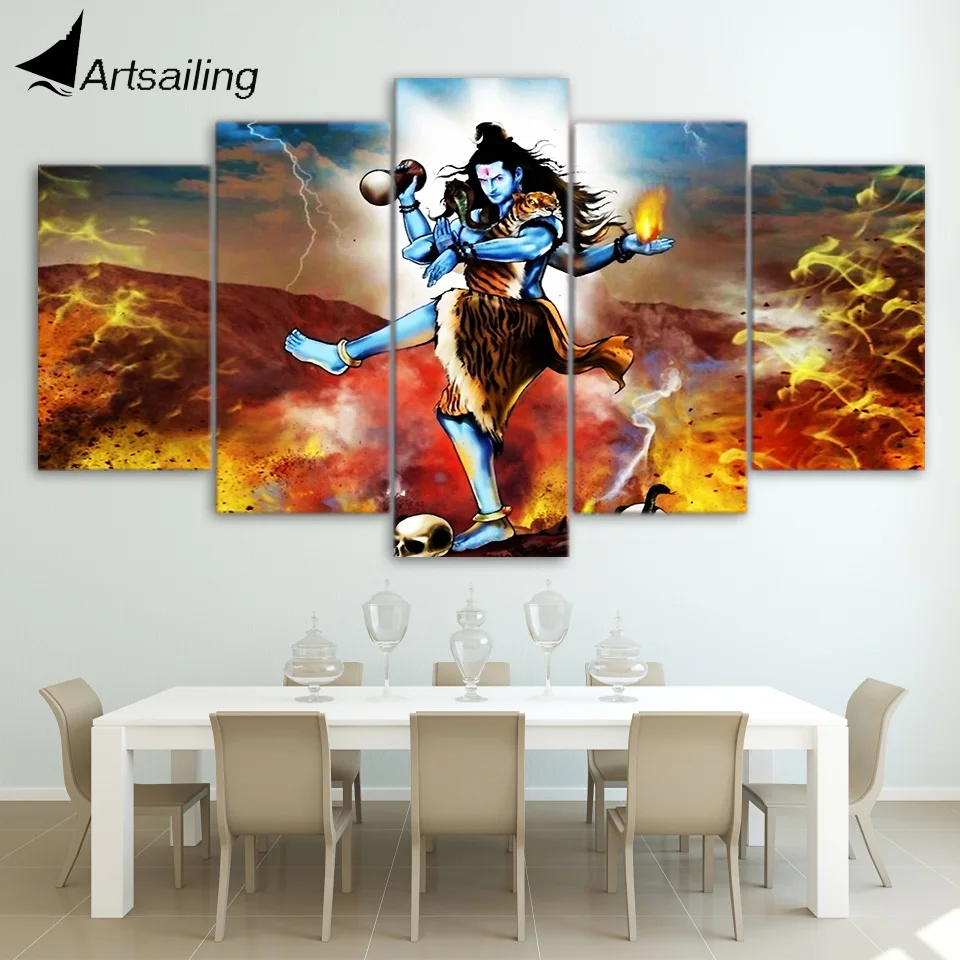 HD Printed 5 Piece Canvas Art Indian Mythology Painting Hindu God Poster Wall Pictures For Living Room Free Shipping CU-2334B | Дом и сад