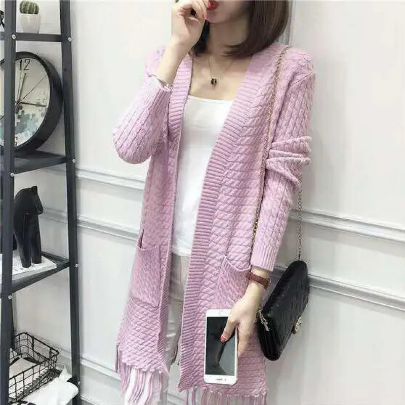 Russian Yellow Long Section Knit Women's Sweater Soft Material Fashion Tassel Harajuku Sweaters Loose Clothing Casual Style Tops |