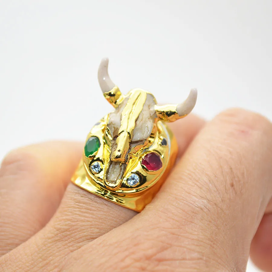 Мужское регулируемое кольцо с золотым покрытием широкое в стиле панк для