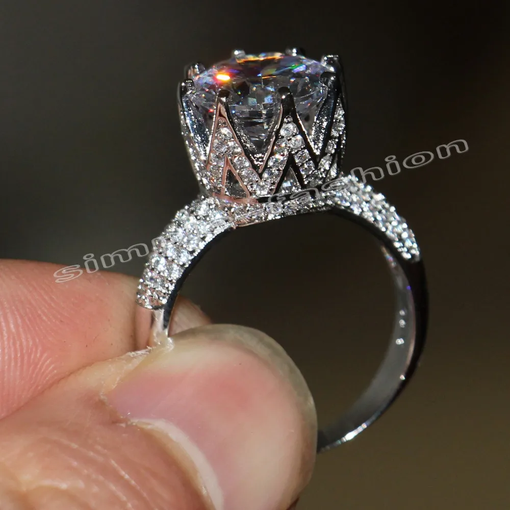 Модное ювелирное изделие, ручная работа, пасьянс, 10Ct, драгоценный камень 5А, циркон, камень, 925 пробы, серебро, Женское Обручальное кольцо, Sz 5-11